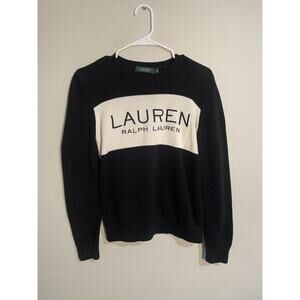 Lauren Ralph Lauren Spellout Logo Sweater Womens Size M Black and White Soft